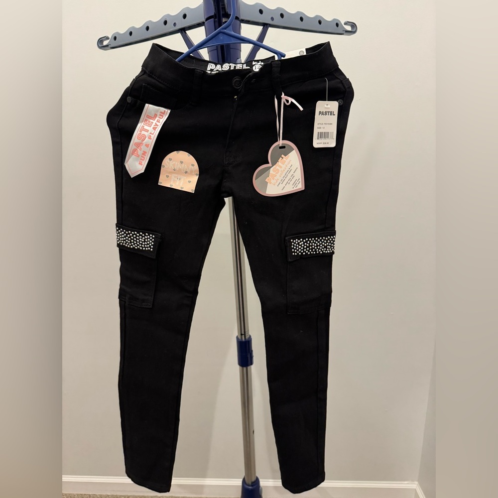 Pastel kids girls pants size 12 black with rhinestones NWT